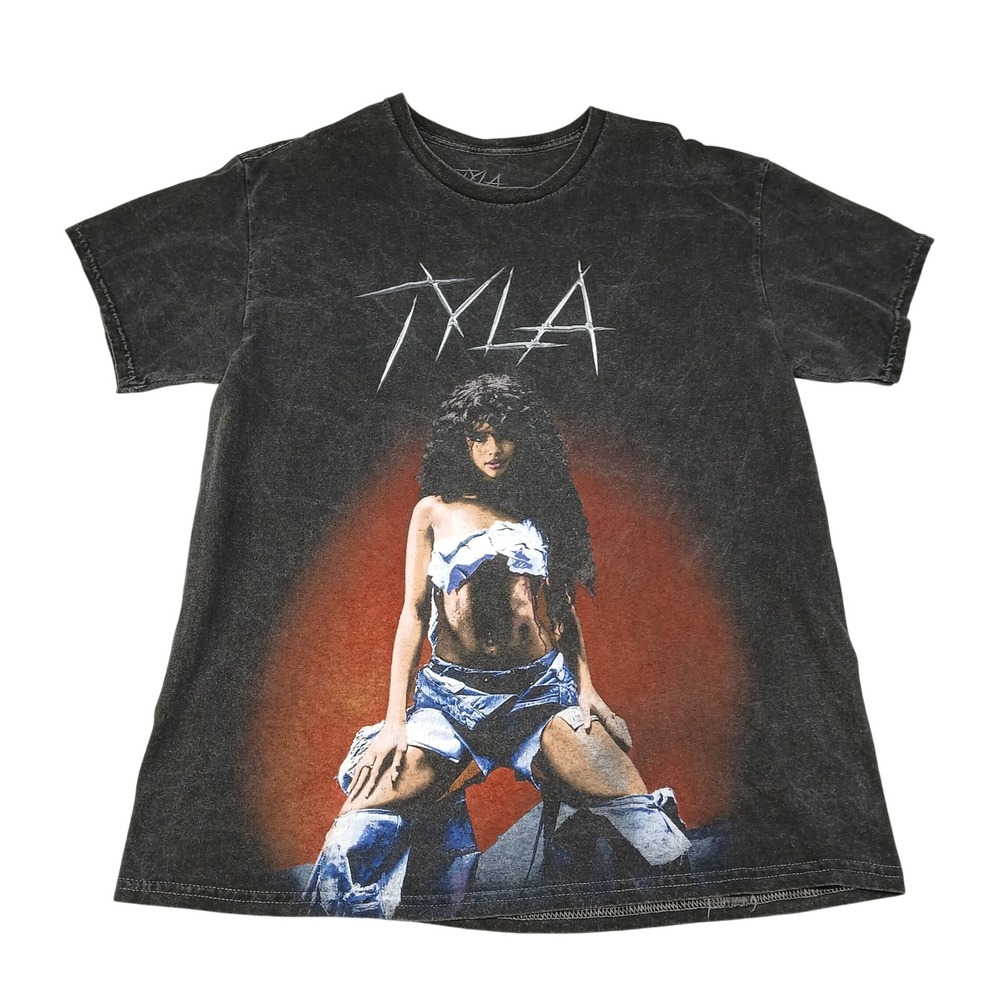 Tyla Official Merch Graphic T-Shirt XL Charcoal Mineral‎ Wash Cotton Tee